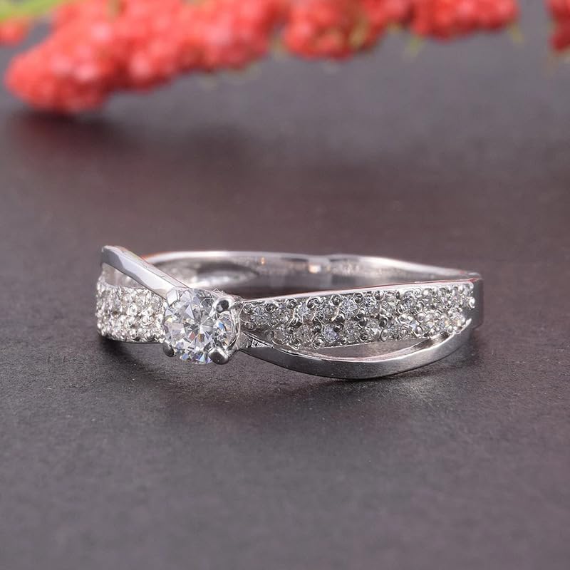 Sdouefos Store Women's Platinum Plated Cubic Zirconia Infinity Wedding Band Guard Enhancer Wedding Ring 925 Sterling Silver Criss Cross Dimond Band Cocktail Ring Size 10 - Image 4